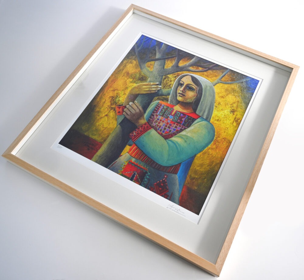 Palestinian Woman and Olive Tree Sliman Mansour Framed