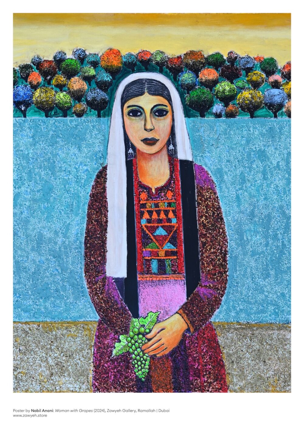 Palestinian Woman with Grapes by Nabil Anani A3 Poster