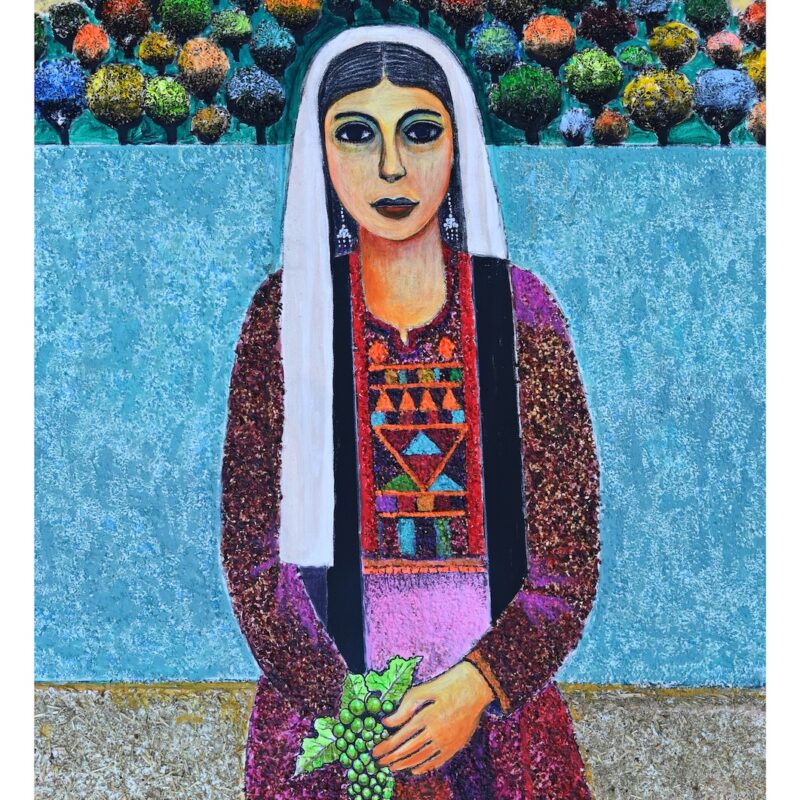 Palestinian Woman with Grapes by Nabil Anani A3 Poster